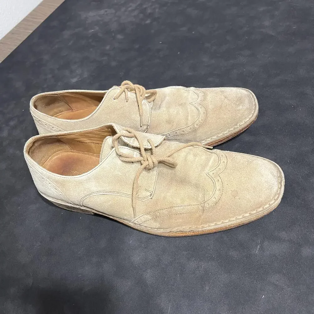 John Varvatos Suede Wingtip Shoes Mens Size 10.5 Beige Handmade Italy F1250L1